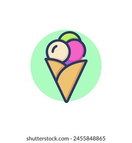 Tasty sundae bubbles in cone line icon. Menu, waffle, sweet outline sign. Dessert and ice cream concept. Vector illustration for web design and apps