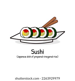 tasty sushi with chopsticks japanese food illustration