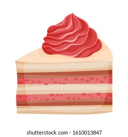 Tasty Sweet Cake Slice, Delicious Dessert with Pink Cream Vector Illustration