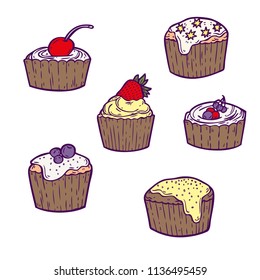 Tasty sweet cakes vector set