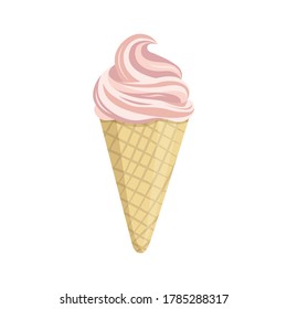 Tasty sweet ice-cream dessert vector illustration. Balls of ice cream in waffle with whipped cream on the top for cafe, restraurant menu, print, fabric, advertisement. Summer dessert for hot weather