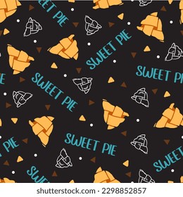 Tasty Sweet Pie Slice Snack Dessert Time Vector Graphic Seamless Pattern can be use for background and apparel design