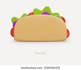 Tasty taco, front view. Stuffed crispy tortilla with filling. Delivery of portioned meal. Takeaway street food. Hot spicy Mexican delicacies. Layout for website, menu cover, flyer, coupon