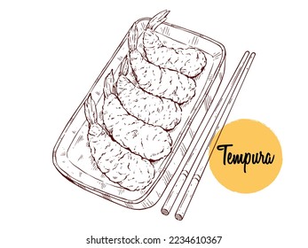 tasty tempura japanese or asian food vector illustration with hand drawing style. Best for menu, label, product packaging, recipe