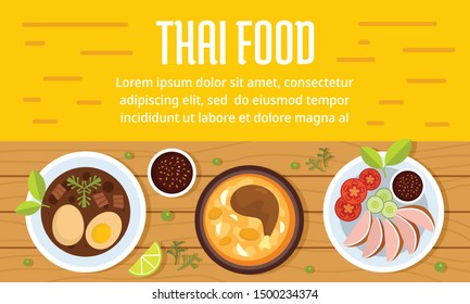 Tasty thai food concept banner. Flat illustration of tasty thai food vector concept banner for web design