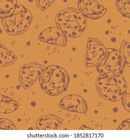 Tasty Thin And Crispy Chocolate Chip Cookies Vector Seamless Pattern