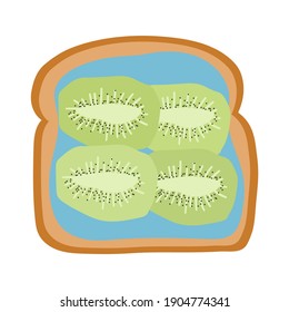 Tasty toast with blue spirulina and kiwi isolated on white background. Vector hand drawn illustration.