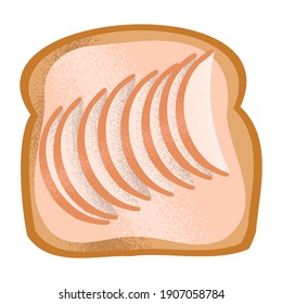 Tasty toast with peach isolated on white background. Vector hand drawn illustration.