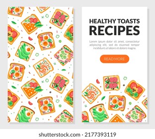 Tasty Toast with Wurst, Sliced Bacon and Egg on Top of It Vector Web Banner Template