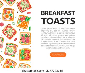 Tasty Toast with Wurst, Sliced Bacon and Egg on Top of It Vector Web Banner Template