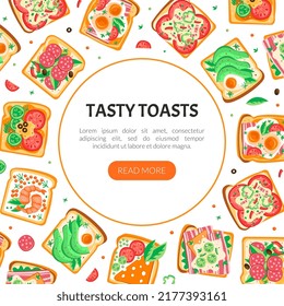 Tasty Toast with Wurst, Sliced Bacon and Egg on Top of It Vector Web Banner Template