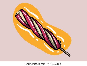 Tasty twisted colorful ice cream. Stick lolly ice-cream isolated on background. Vector illustration for web design or print