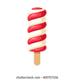 Tasty twisted colorful ice cream. Stick lolly ice-cream isolated on white background. Vector illustration for web design or print