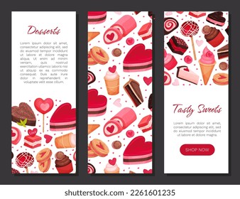 Tasty Valentine Sweet Pink Dessert Banner Design Vector Template