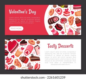 Tasty Valentine Sweet Pink Dessert Banner Design Vector Template