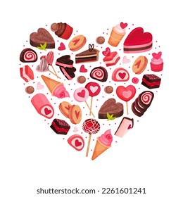 Tasty Valentine Sweet Pink Dessert Heart Shaped Composition Design Vector Template