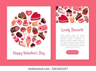 Tasty Valentine Sweet Pink Dessert Banner Design Vector Template