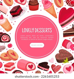 Tasty Valentine Sweet Pink Dessert Banner Design Vector Template