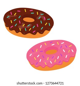 Tasty vector donuts with pink and chocolate glaze