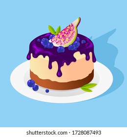 Tasty vegan cheesecake with blueberry and fig