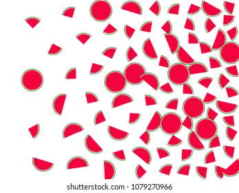 Tasty watermelon slice vector print illustration. Healthy food element for summer diet. Simple red and green water melon fruit. Vector dessert nutrition watermelon berry.