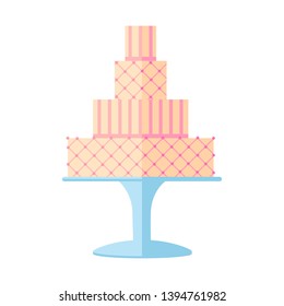 Tasty wedding cakes with floral decoration isolated on a white background. Wedding pie Vector illustration