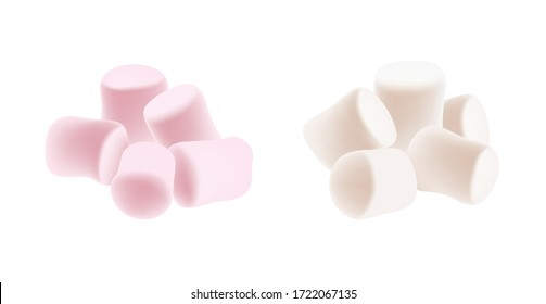Tasty white and pink marshmallows isolated on white background.