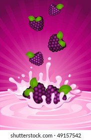 Tasty whortleberry in yoghurt - vector illustration