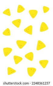 Tasty yellow crispy mexican nachos pattern. Vector flat Mexican food illustration for menu of cafe or restaurant