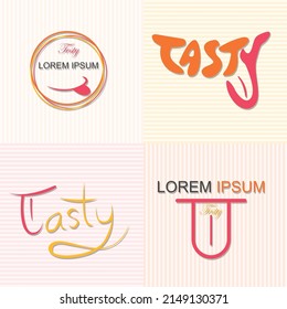 Tasty Yummy And Tongue Logo Set - Vector