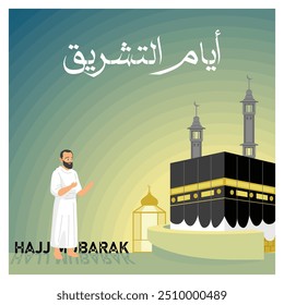 El día de Tasyrik es tres días después de Eid al-Adha. En el día de Tasyrik, los peregrinos del Hajj deben lanzar la jumrah. Concepto islámico del Hajj. Ilustración vectorial plana.