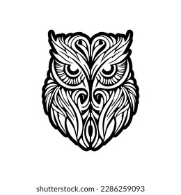 ﻿.Owl tat in striking monochrome with Polynesian designs.