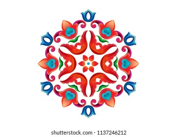 Tatar Native Ornamental circle in Arabic and Turkish style. Original hand made ornamental circle with colorful gradients in tatar tradition. Floral pattern with tulips and hearts. Classy and fresh