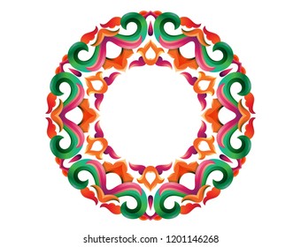 Tatar Native Ornamental Rosette in Arabic and Turkish style. Original hand made ornamental circle with colorful gradients in tatar tradition. Floral pattern with tulips and hearts. Ornamental circle