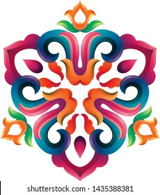 Tatar Native Ornamental Rosette in Arabic, Persian and Turkish style. Original hand made ornamental circle with colorful gradients in tatar tradition. Floral pattern with tulips and floral patterns.