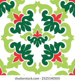 Tatar seamless pattern. Islamic tulip, floral geometry. Culture of the Tatar people, symbols of green and red