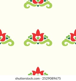 Tatar seamless pattern. Islamic tulip, floral geometry. Culture of the Tatar people, symbols of green and red