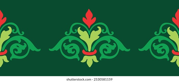 Tatar seamless pattern. Islamic tulip, floral geometry. Culture of the Tatar people, symbols of green and red