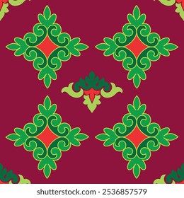 Tatar seamless pattern. Islamic tulip, floral geometry. Culture of the Tatar people, symbols of green and red