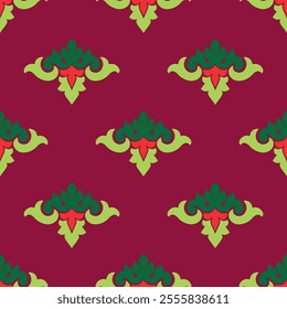 Tatar seamless pattern. Islamic tulip, floral geometry. Culture of the Tatar people, symbols of green and red