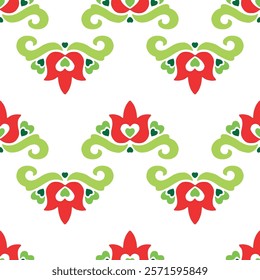 Tatar seamless pattern. Islamic tulip, floral geometry. Culture of the Tatar people, symbols of green and red