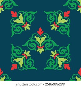 Tatar seamless pattern. Islamic tulip, floral geometry. Culture of the Tatar people, symbols of green and red