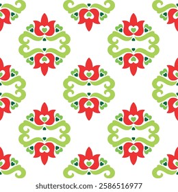 Tatar seamless pattern. Islamic tulip, floral geometry. Culture of the Tatar people, symbols of green and red