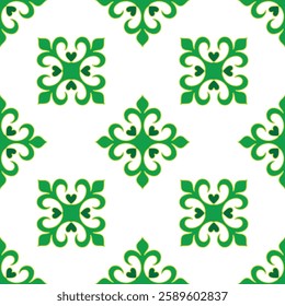 Tatar seamless pattern. Islamic tulip, floral geometry. Culture of the Tatar people, symbols of green and red