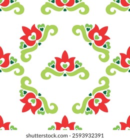 Tatar seamless pattern. Islamic tulip, floral geometry. Culture of the Tatar people, symbols of green and red