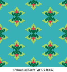 Tatar seamless pattern. Islamic tulip, floral geometry. Culture of the Tatar people, symbols of green and red