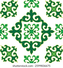 Tatar seamless pattern. Islamic tulip, floral geometry. Culture of the Tatar people, symbols of green and red