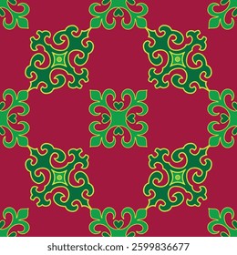Tatar seamless pattern. Islamic tulip, floral geometry. Culture of the Tatar people, symbols of green and red