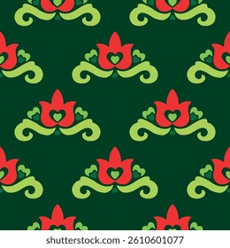 Tatar seamless pattern. Islamic tulip, floral geometry. Culture of the Tatar people, symbols of green and red
