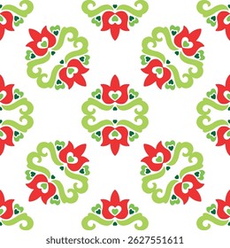 Tatar seamless pattern. Islamic tulip, floral geometry. Culture of the Tatar people, symbols of green and red